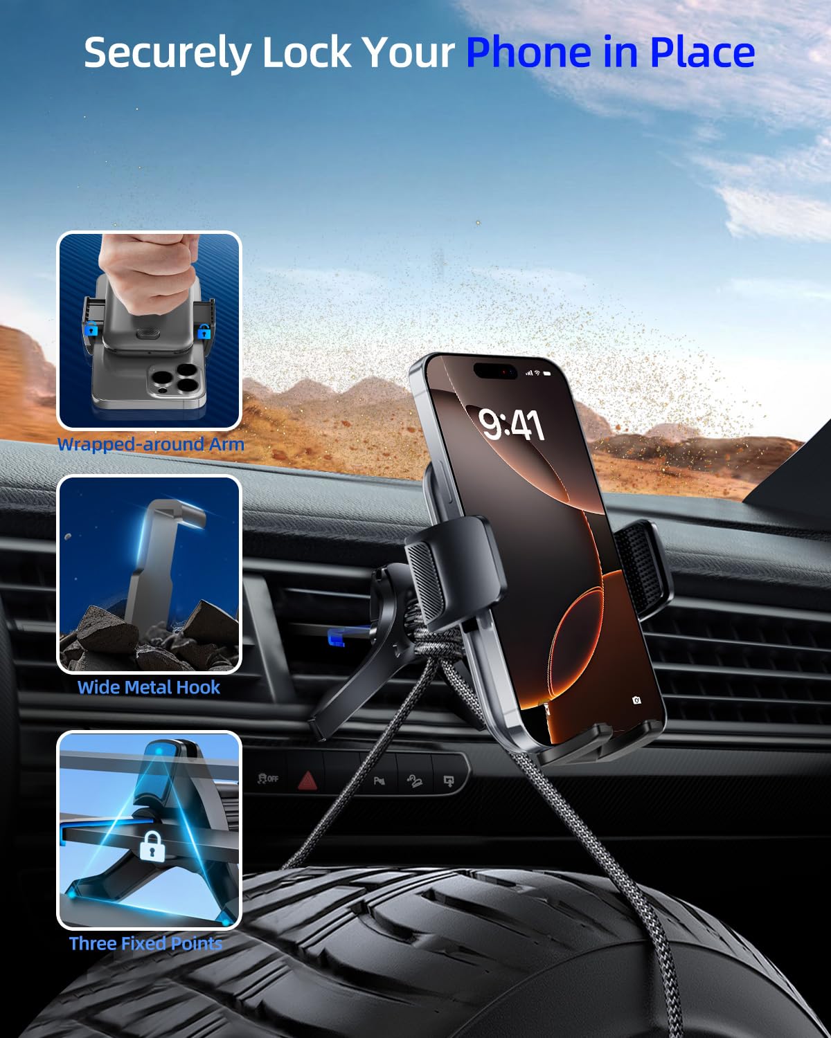 Vent Phone Mount For Car, Hands Free Air Vent Clip Cellphone Holder With Deep Wide Clamp, Universal Automobile Cradle Fit For Me